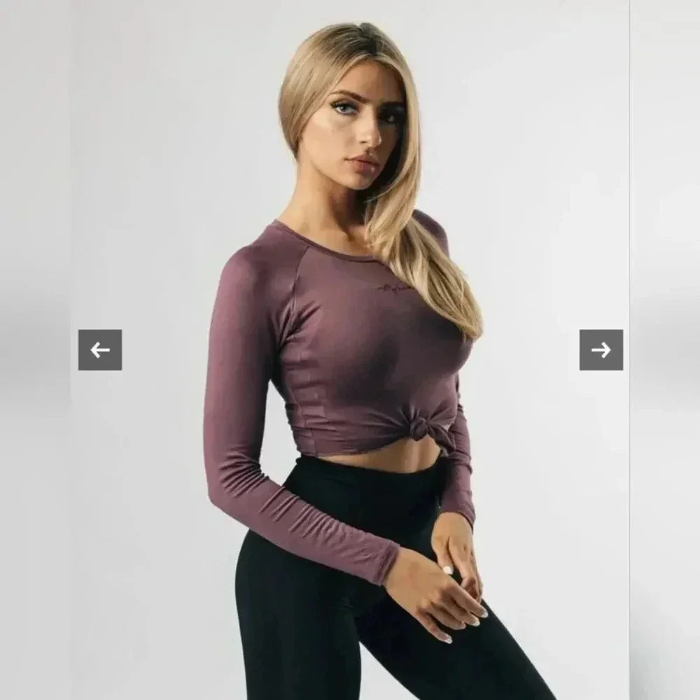 Womens Alphalete Long Sleeves | Aspire Signature Tie Crop – Flint Size S
